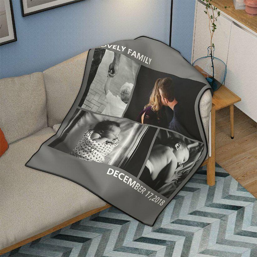 Personalized Photo Coral Fleece Blanket For Family with Engraving