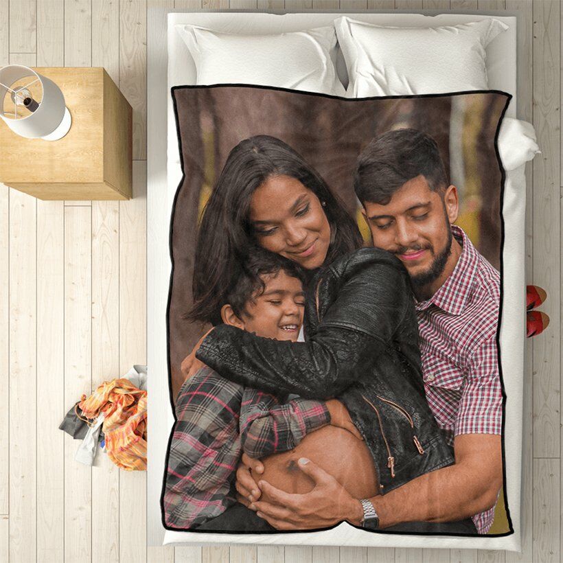 Personalized Photo Coral Fleece Blanket For Family