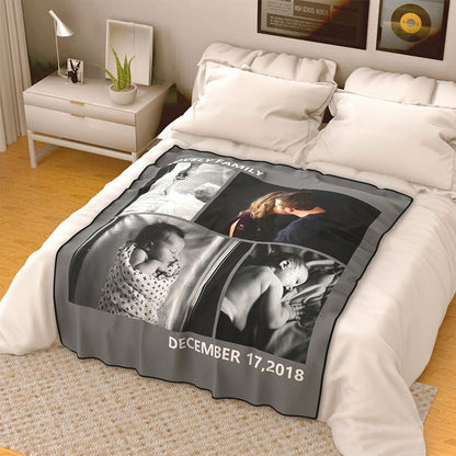 Personalized Photo Coral Fleece Blanket For Family with Engraving