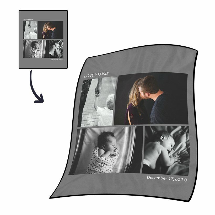 Personalized Photo Coral Fleece Blanket For Family with Engraving