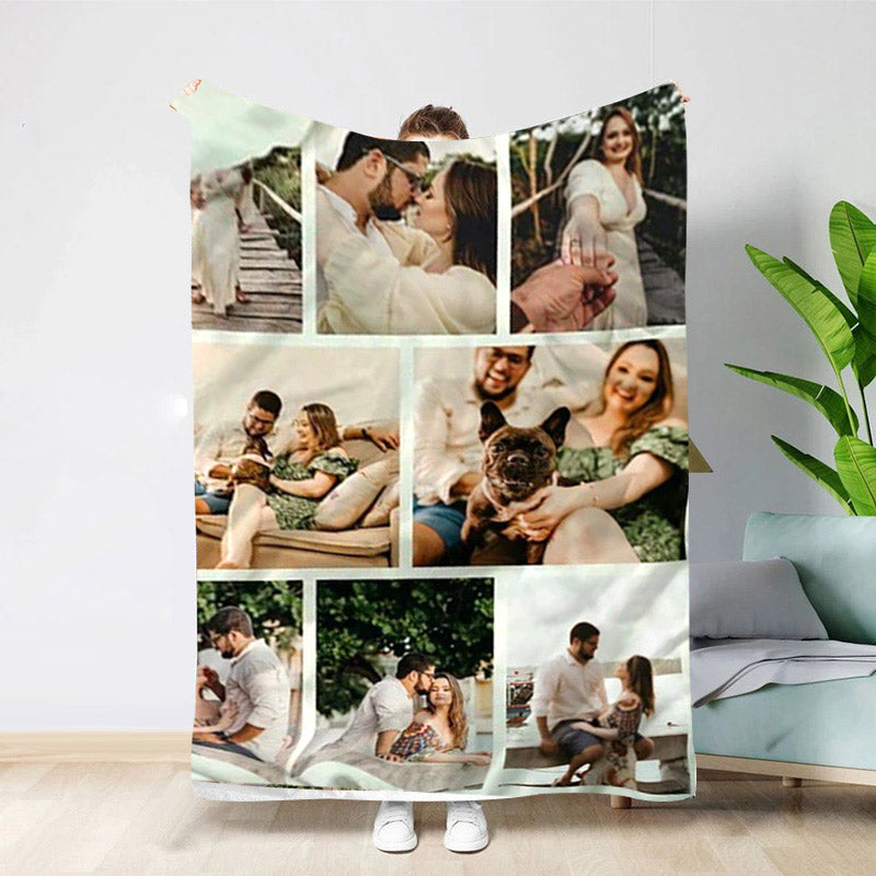 Customized 8 Photos Collage Blanket for Happiness Couple