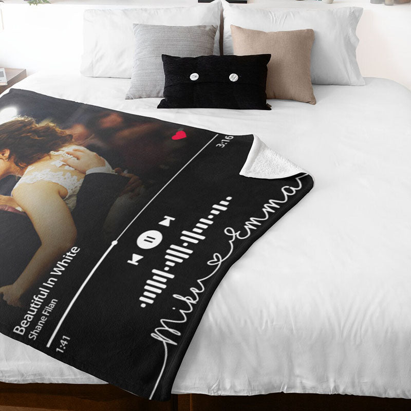 Personalized Your Favorite Song Spotify Code Photo Blanket for Couple