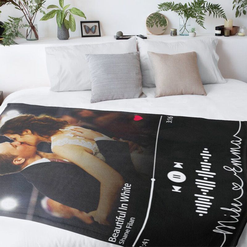 Personalized Your Favorite Song Spotify Code Photo Blanket for Couple